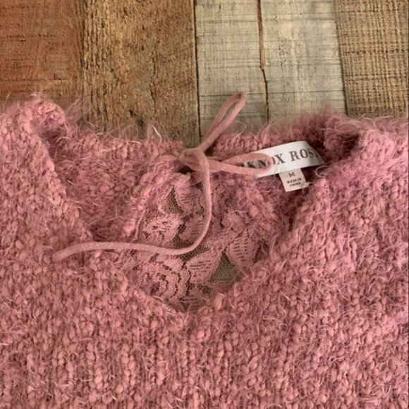 Knox rose women soft eyelash knit long sleeve sweater with lace back detail -M - Picture 8 of 11